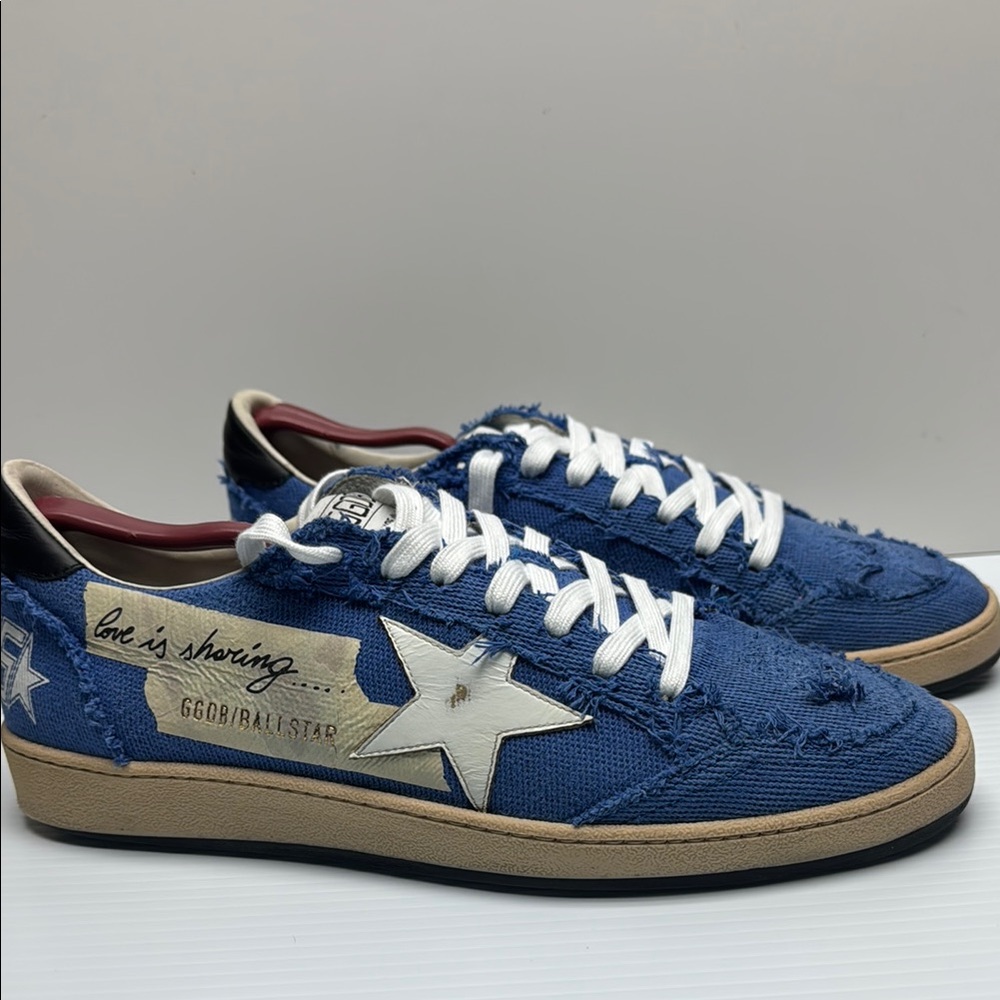 Golden Goose Distressed Blue and White Sneakers